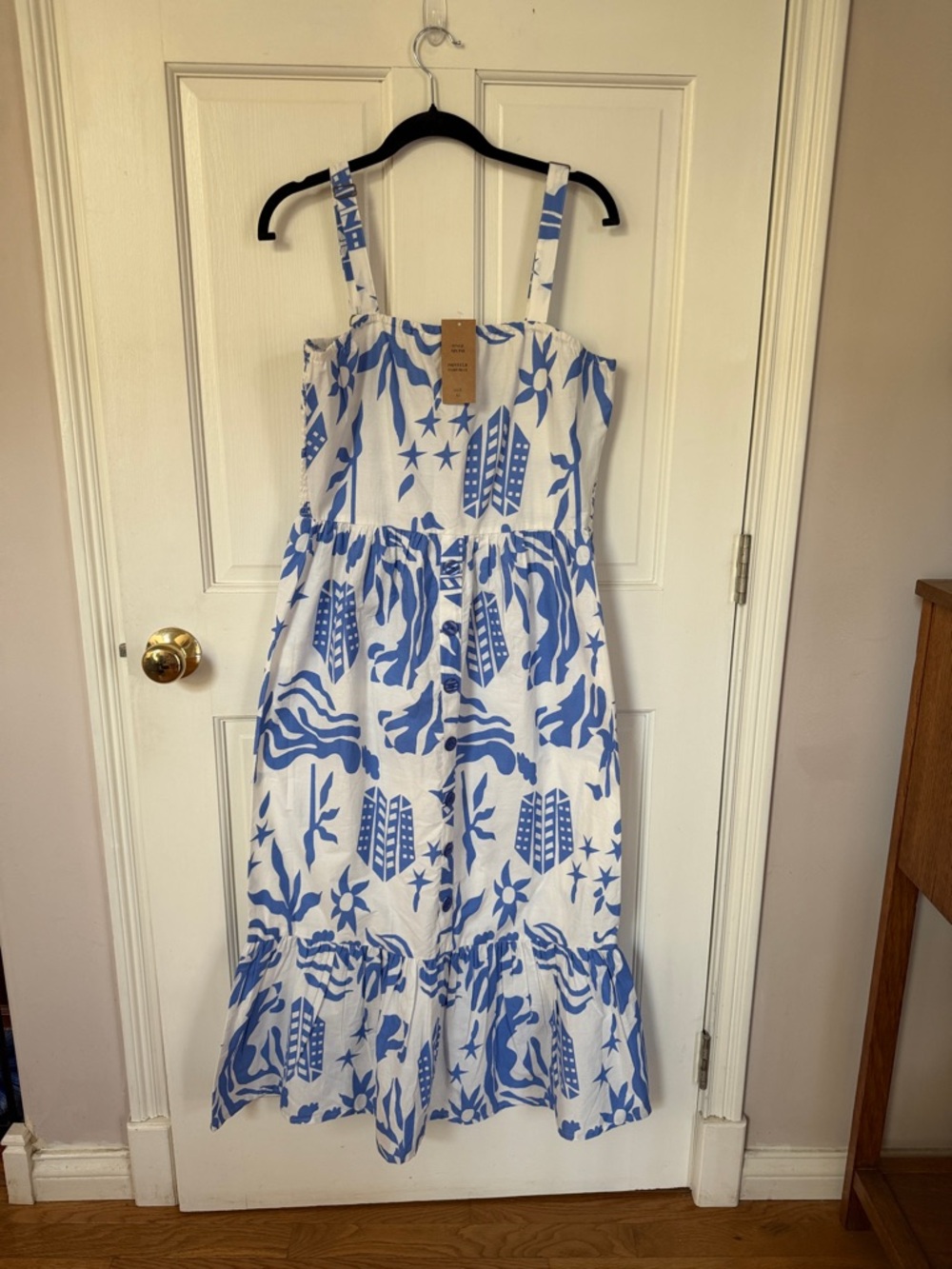 Blue & White Printed Midi Dress by
